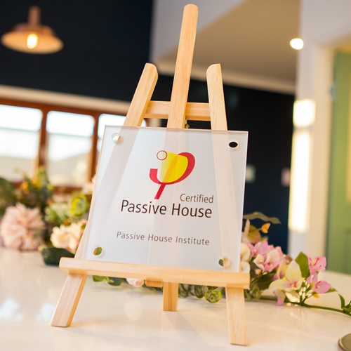 Certified Passive House certificate on display