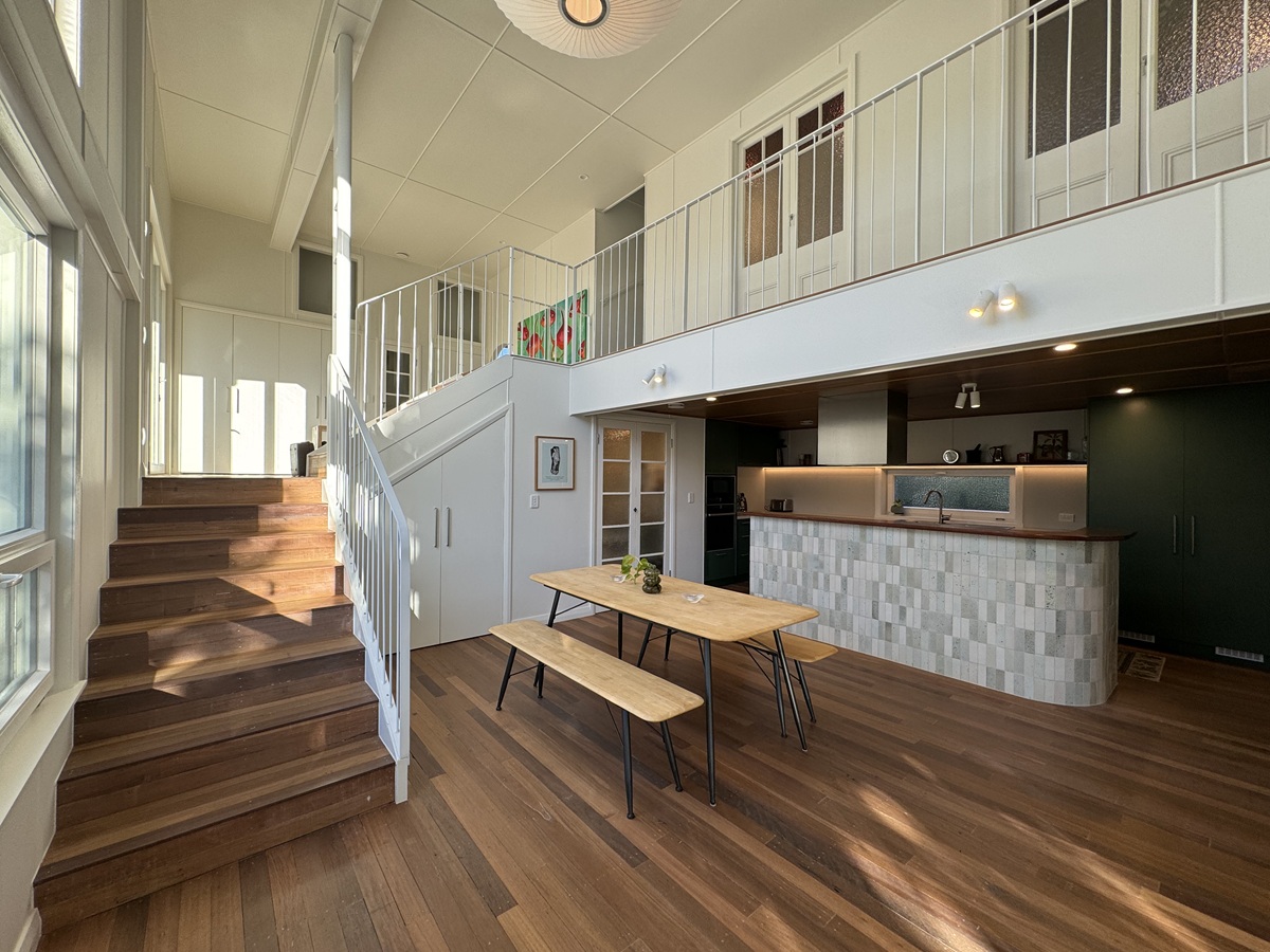 Passive House interior — stairwell and living